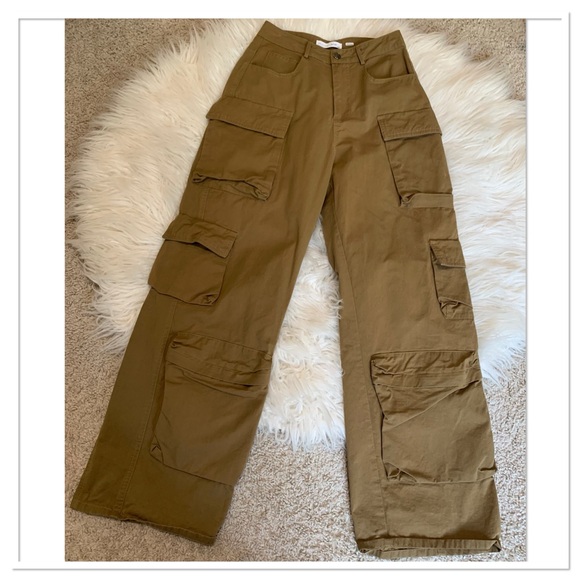 Anthropologie Molly King x Bayse Wide Leg Cargo Pants Brown Size XS - Picture 2 of 7